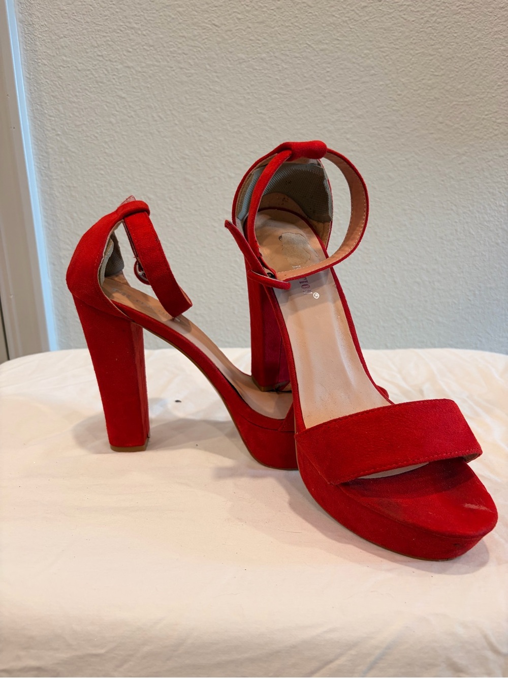 Red Ankle-Strap Block Heel Sandals